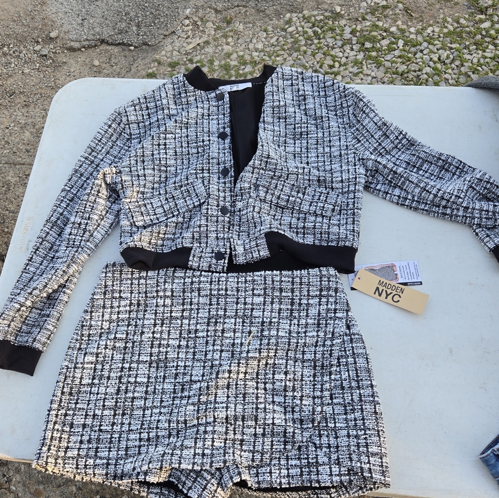 Black and White Tweed Jacket and Skort Set